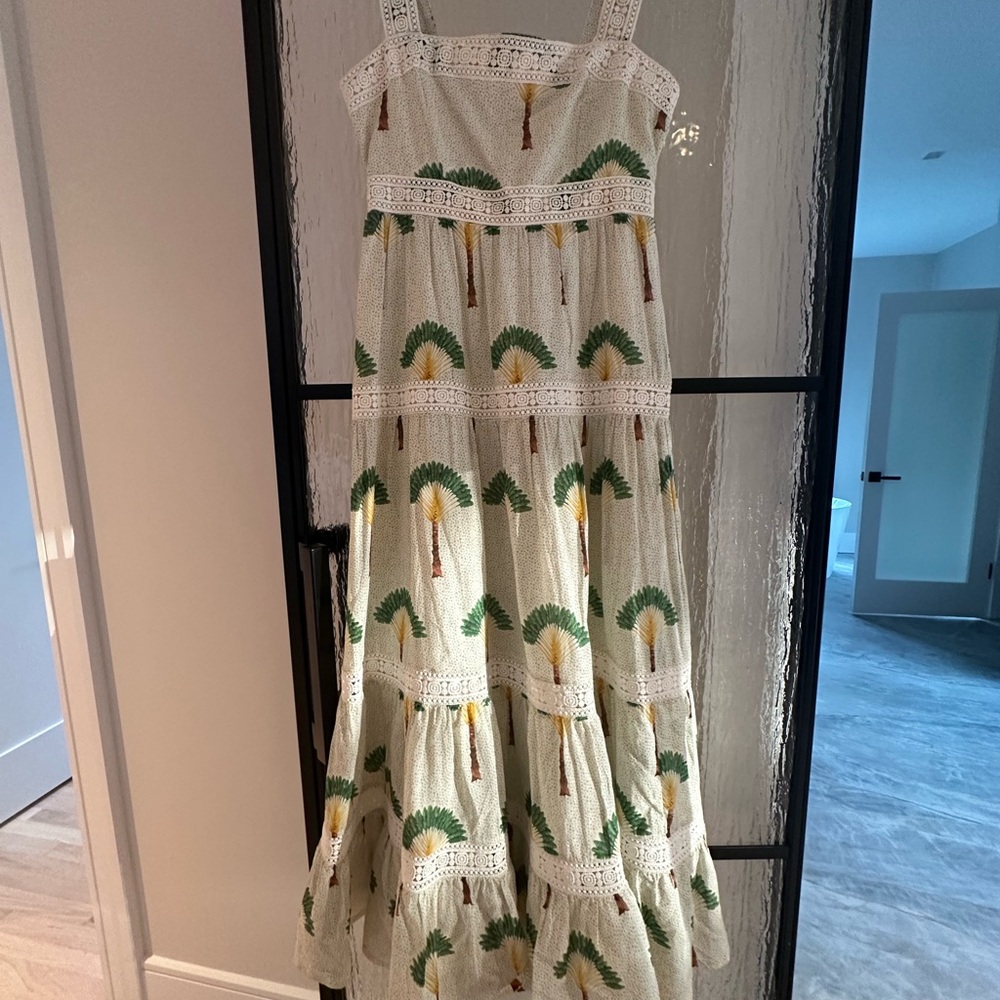 Calypso St. Barth Kids Dress with Green and Yellow Palm Print